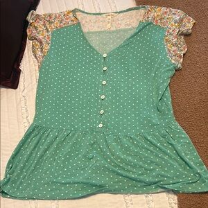 Matilda Jane Green Peplum Blouse with Cap Sleeves